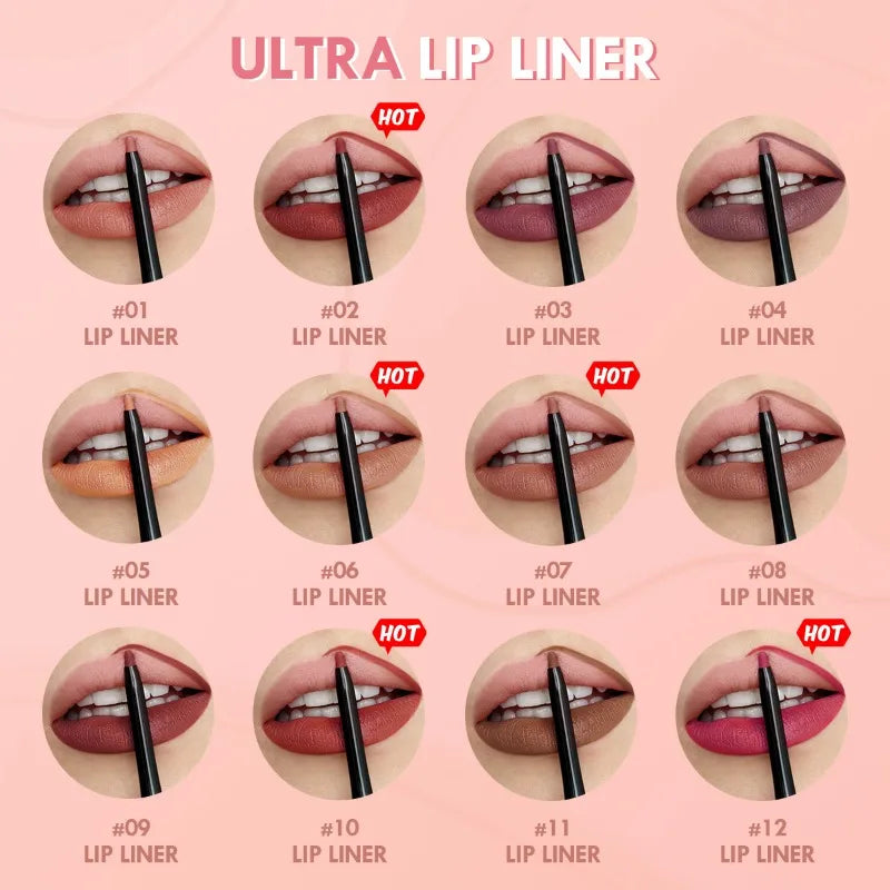 Lápis de Contorno Labial The Velluto – 12 Cores Matte à Prova d’Água