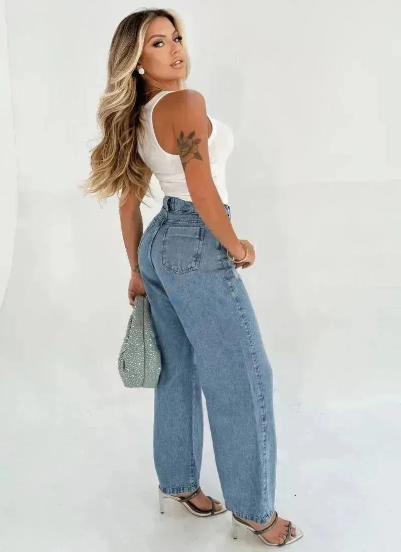 Calça Jeans Feminina Wide Leg Destroyed - Thevelluto