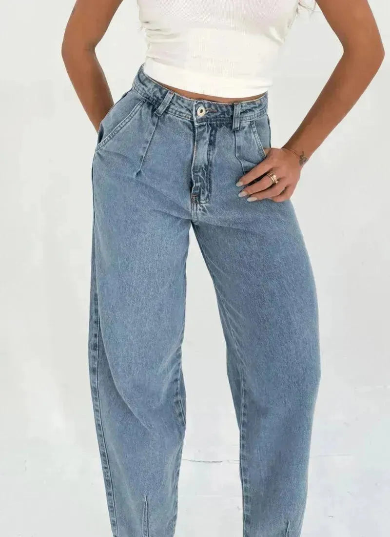 Calça Jeans Feminina Mom Calca Com Detalhes No Cós - Thevelluto