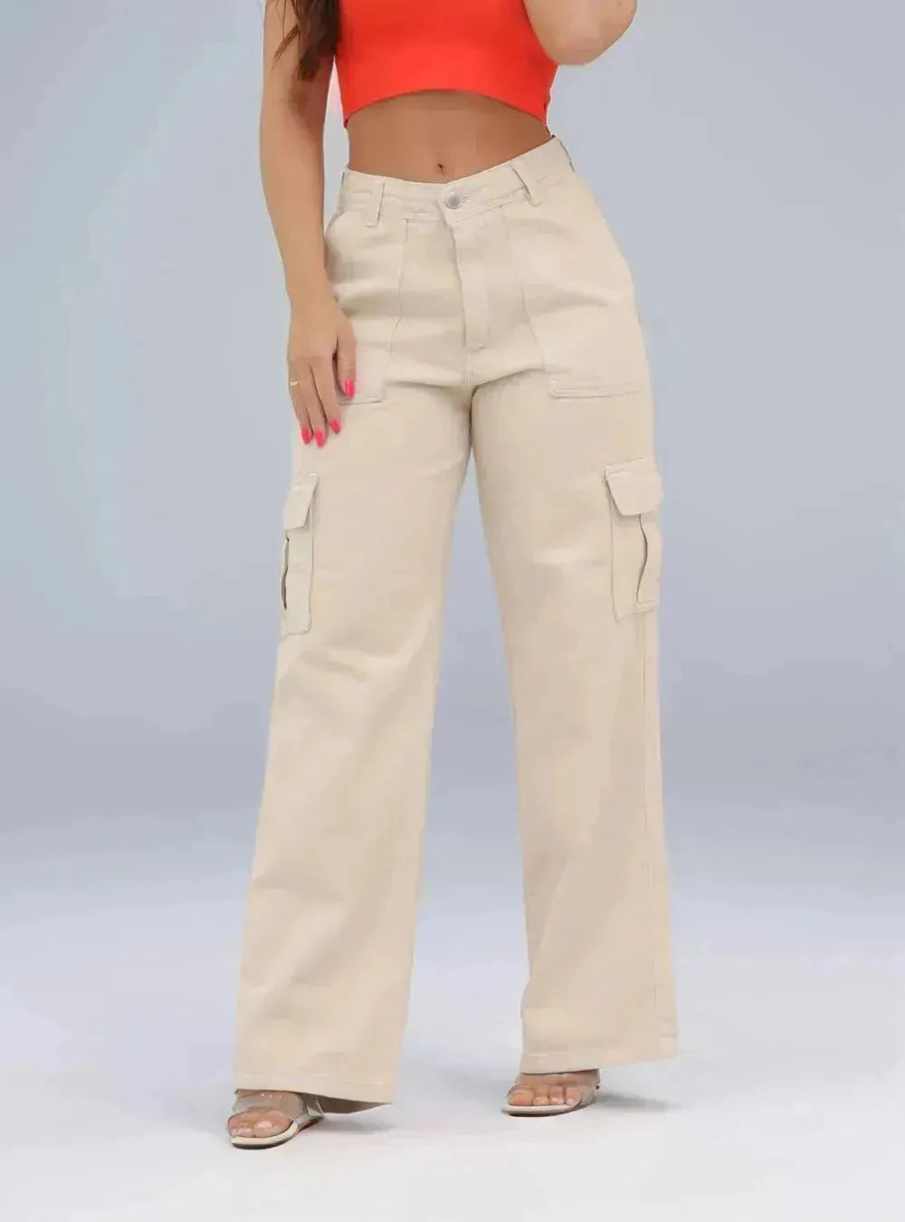 Calça Jeans Cargo Feminina Wide Leg - Thevelluto