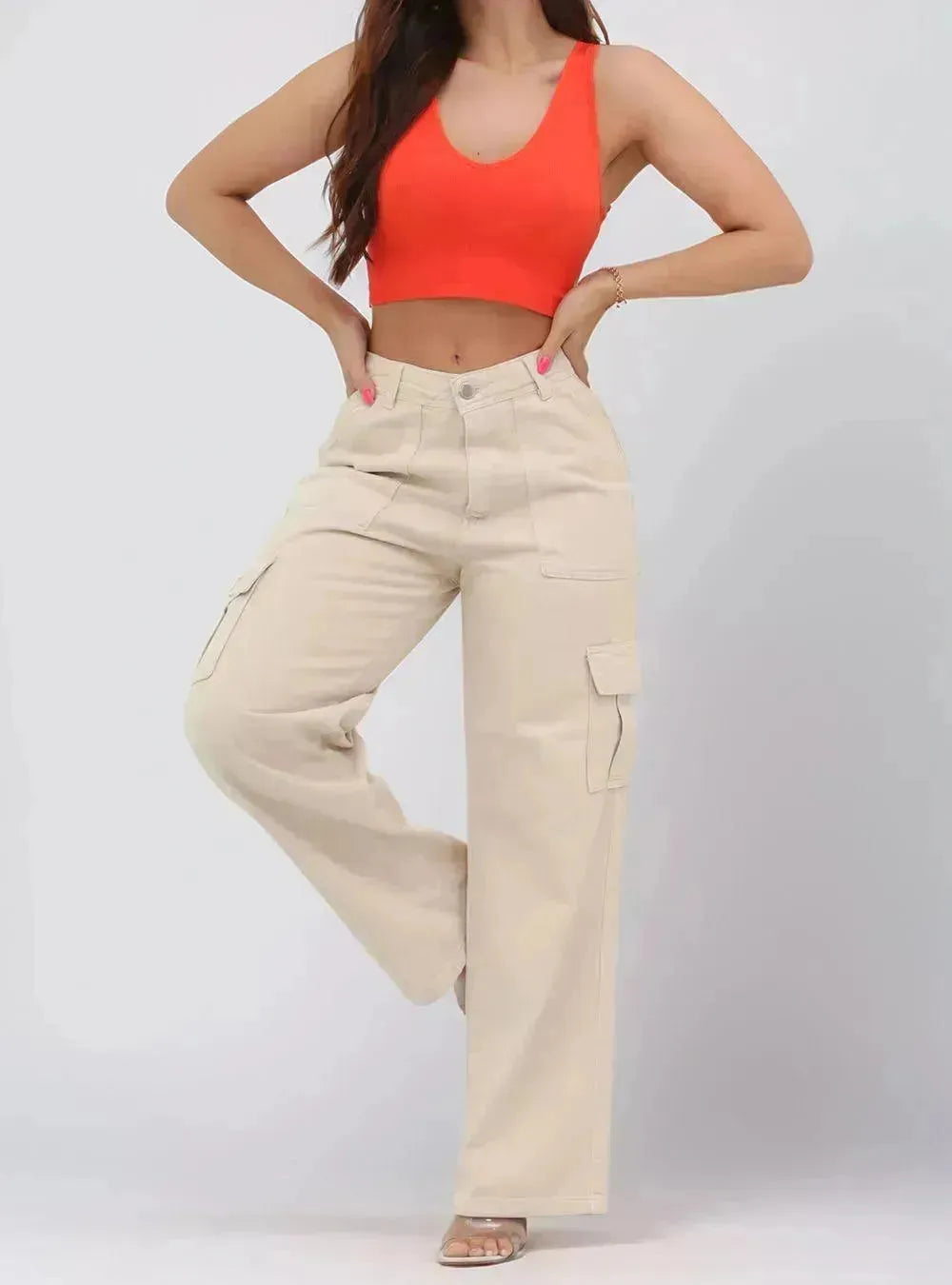 Calça Jeans Cargo Feminina Wide Leg - Thevelluto