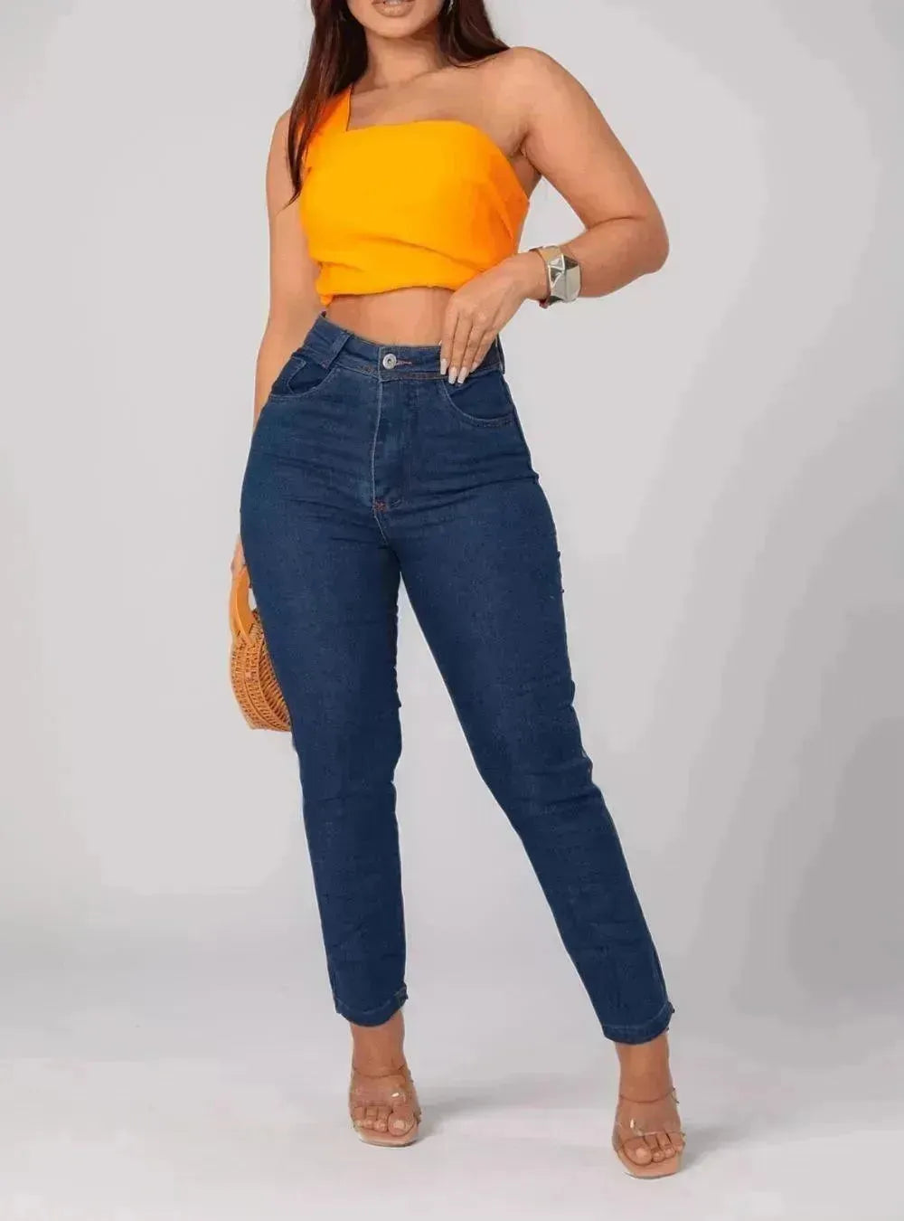 Calça Jeans Escuro Feminina Mom - Thevelluto