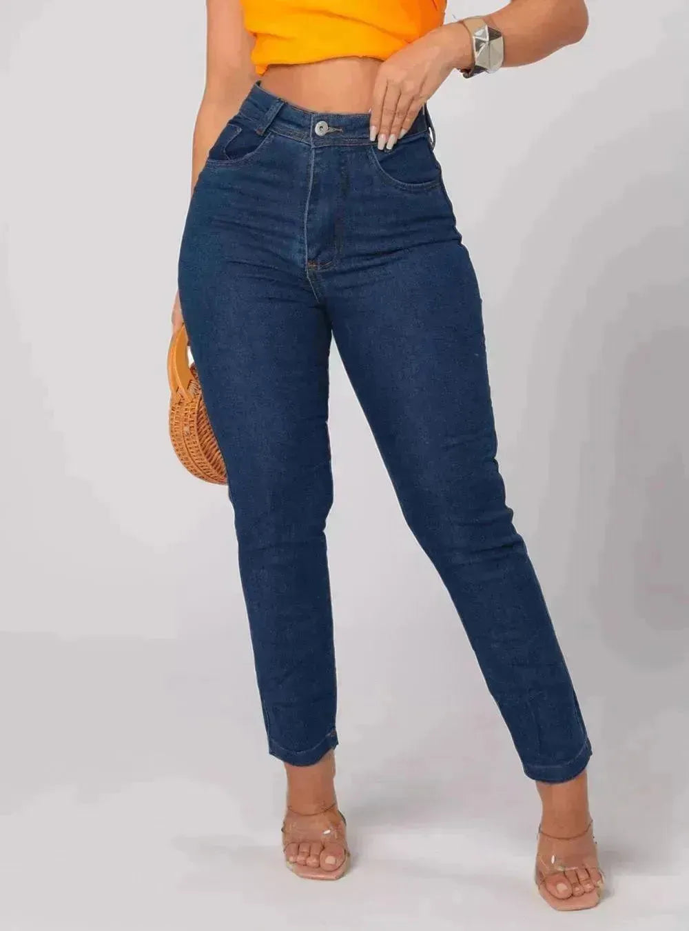 Calça Jeans Escuro Feminina Mom - Thevelluto