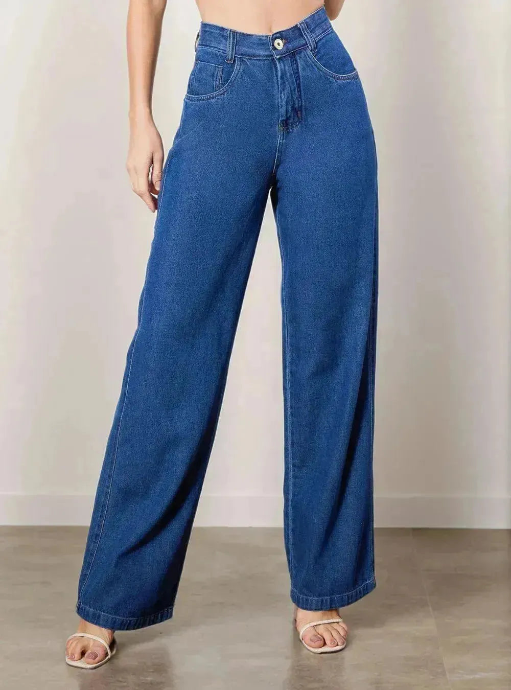 Calça Jeans Médio Ana Pantalona Wide Leg Cintura Alta - Thevelluto