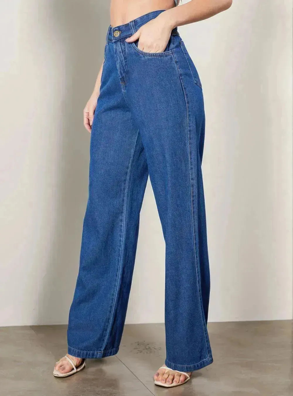 Calça Jeans Médio Ana Pantalona Wide Leg Cintura Alta - Thevelluto